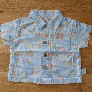 FADED GLORY light blue print S/S button front shirt sz 0-3 mos. boys